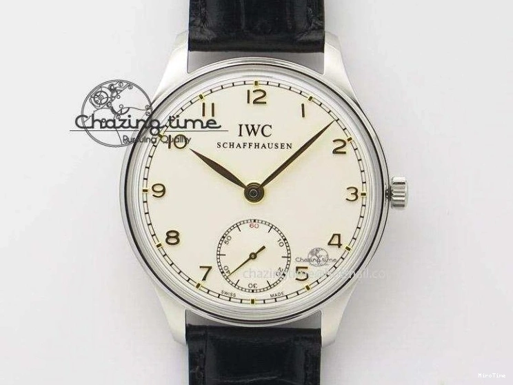 MIROTIME 1219 ModernLook Portuguese IW371445 ZF 1:1 Best Edition SS White Dial Gold Markers On Brown Leather Strap A79350 V 7269